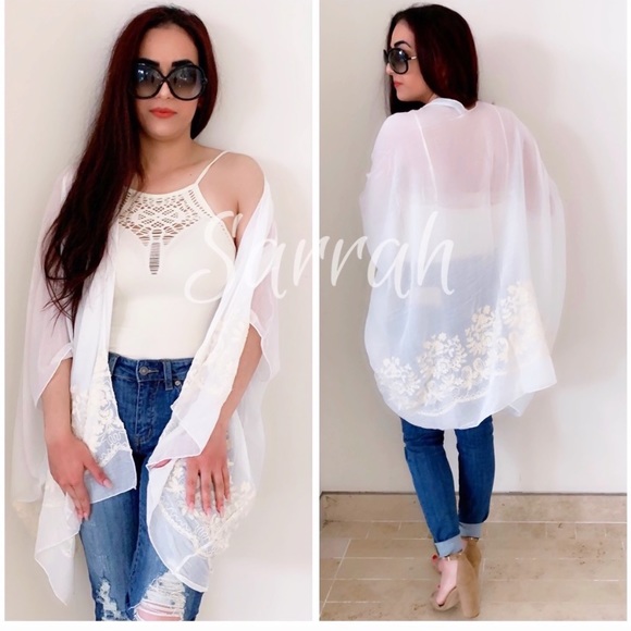 Restocked New Boho Floral Embroidered Kimono - Picture 2 of 8